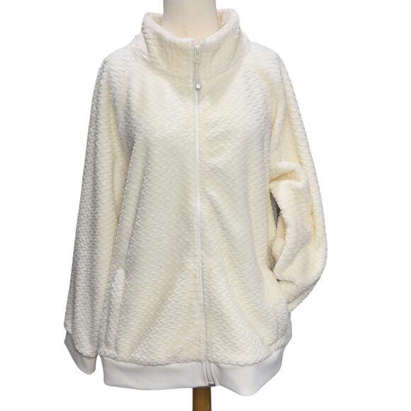 Talbots Jackets & Blazers - T by Talbots Fleece Jacket Womens 1X Cream Quilted Zip Up Modern Classic Cozy